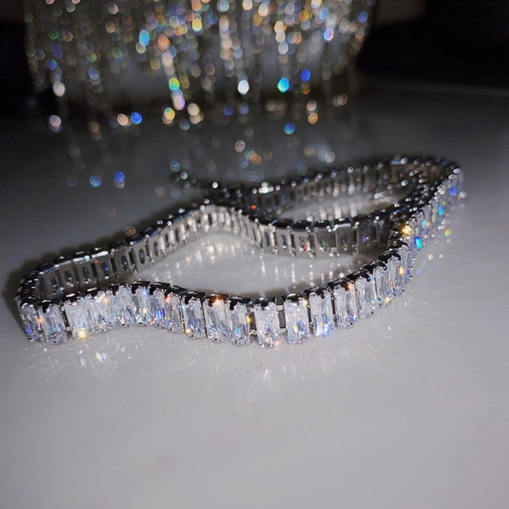 COPY - NEW 18K White Gold Baguette Square Diamond Necklace - Picture 9 of 9